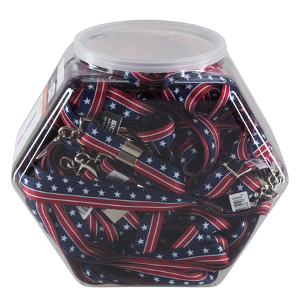SICURIX Lanyards Patriotic Hook Flat Style Hexagonal Tub Display of 36 RED WHITE BLUE (97519)