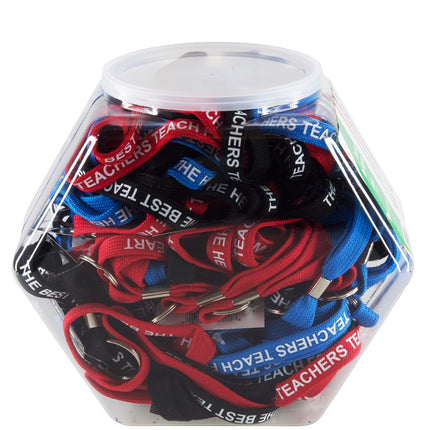 SICURIX Lanyards Teacher Ring Flat Style Hexagonal Tub Display of 36 ASSORTED Colors (98009)