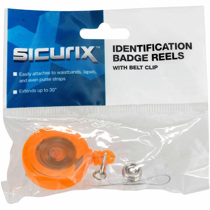 SICURIX Standard ID Badge Reel Round Belt Clip Strap Orange (68855)