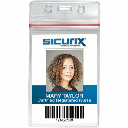 SICURIX Zip Closure Sealable ID Badge Holders Vertical 50 Pack CLEAR (47840)