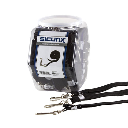 SICURIX Safety Lanyard Hook and Loop Breakaway Hook Flat Style Hexagonal Tub Display of 48 BLACK (69019)