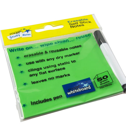 Magic Whiteboard Sticky Notes Pad GREEN 50 Sheets (4”x4”) Portable Dry-Erase Surface (MW1352)