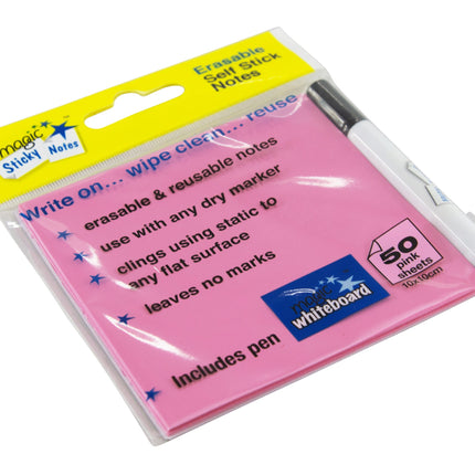 Magic Whiteboard Sticky Notes Pad PINK 50 Sheets (4”x4”) Portable Dry-Erase Surface (MW1353)