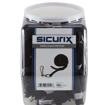 SICURIX Safety Lanyard Hook and Loop Breakaway Hook Flat Style Hexagonal Tub Display of 48 BLACK (69019)