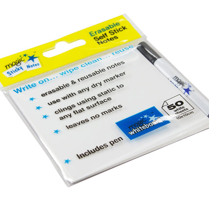 Magic Whiteboard Sticky Notes Pad WHITE 50 Sheets (4"x4") Portable Dry-Erase Surface (MW1351)