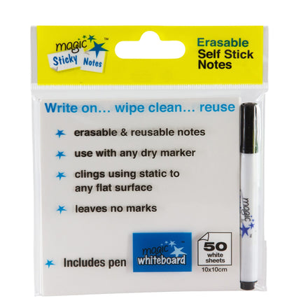 Magic Whiteboard Sticky Notes Pad WHITE 50 Sheets (4"x4") Portable Dry-Erase Surface (MW1351)