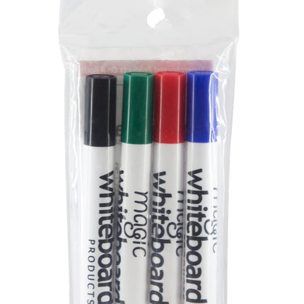 Magic Whiteboard Dry Erase Markers | BLACK BLUE GREEN RED | Low-Odor | Non-Toxic (MW5204)