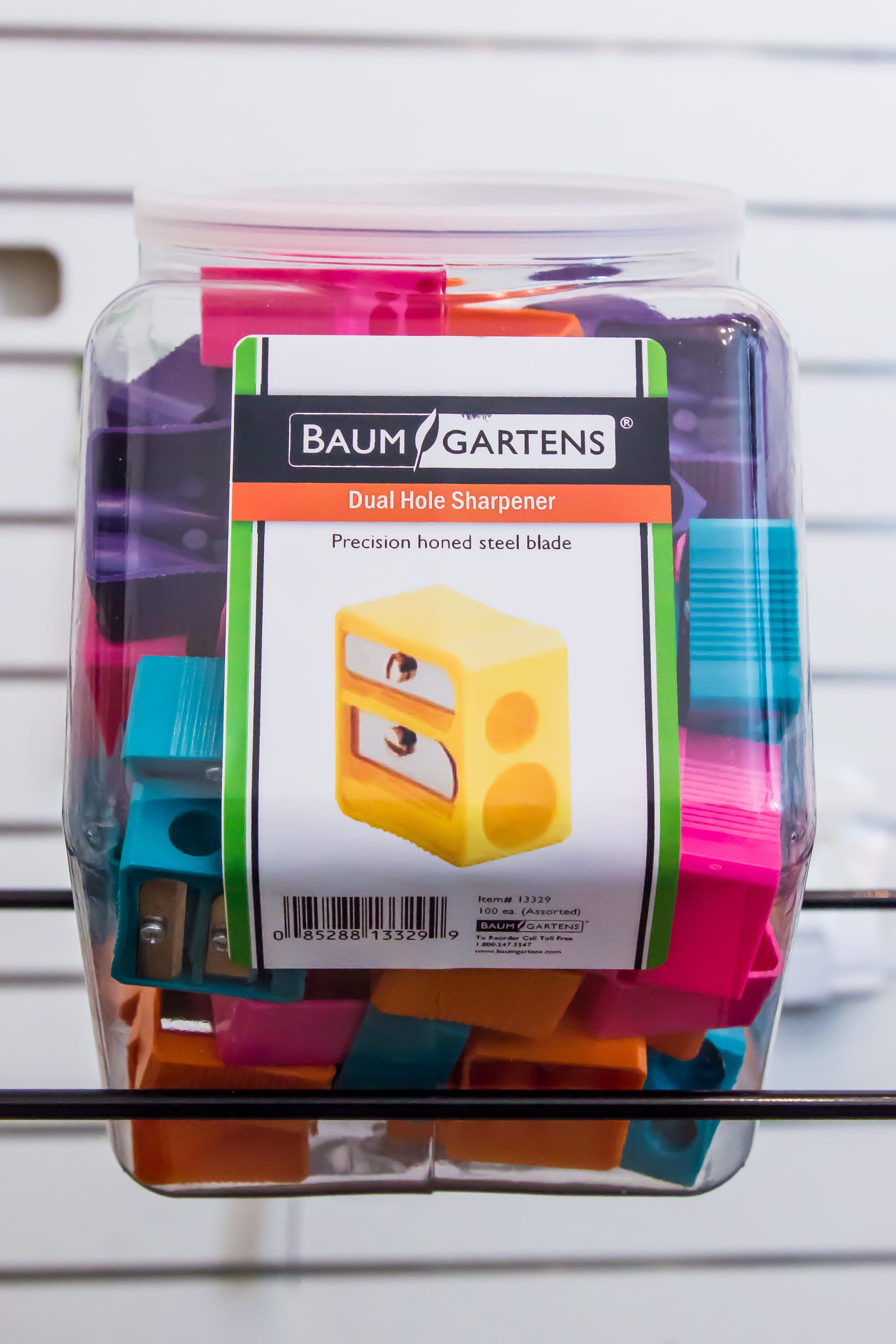 Baumgartens Pencil Sharpeners Dual Hole Hexagonal Tub Display of 100 ASSORTED Colors (13329)