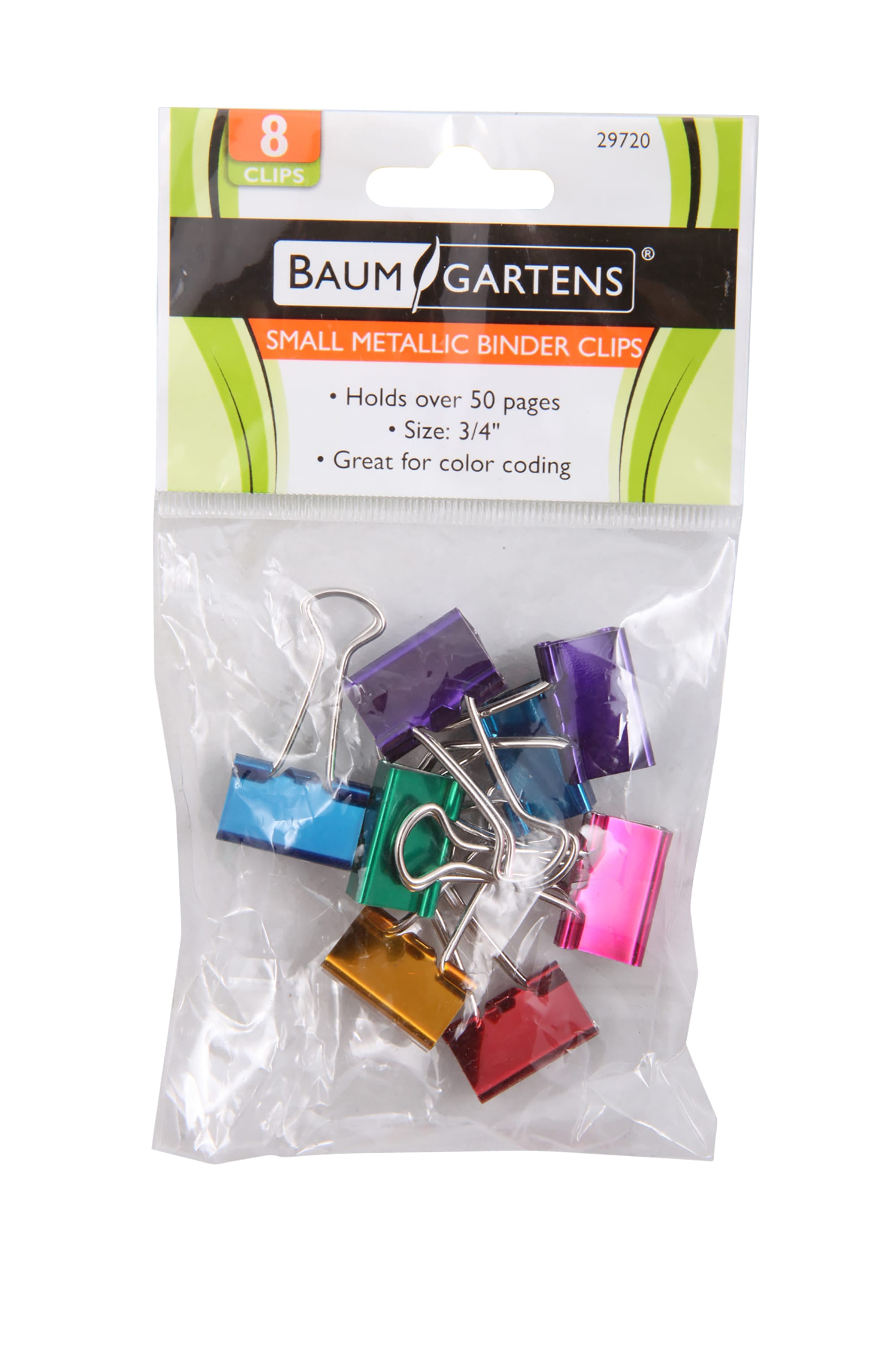 Baumgartens Metallic Designer Binder Clips Small 8 Pack ASSORTED Colors (29720)