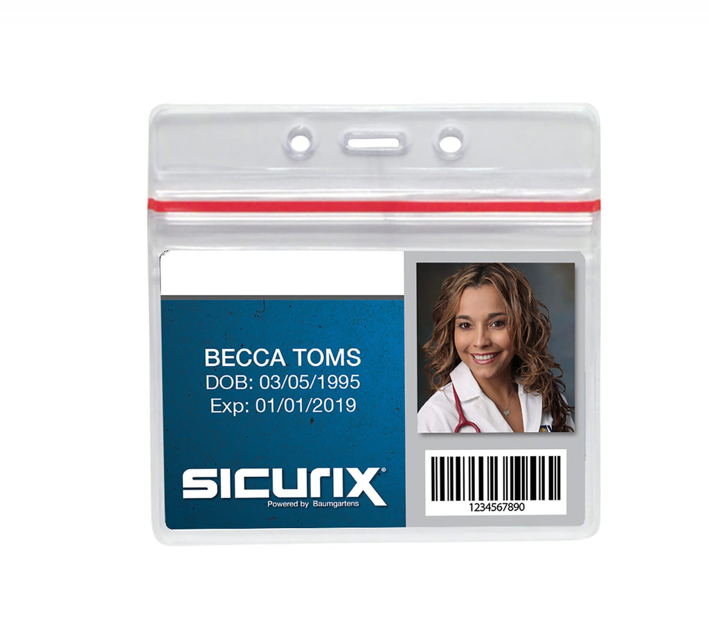 SICURIX Zip Closure Sealable ID Badge Holders Horizontal 50 Pack CLEAR ...