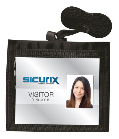 SICURIX ID Neck Pouch Badge Holder Horizontal Adjustable Cord BLACK (55130)