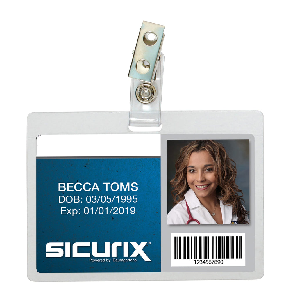 SICURIX Self Laminating Badge Holders Horizontal Clip 25 Pack CLEAR (6 ...