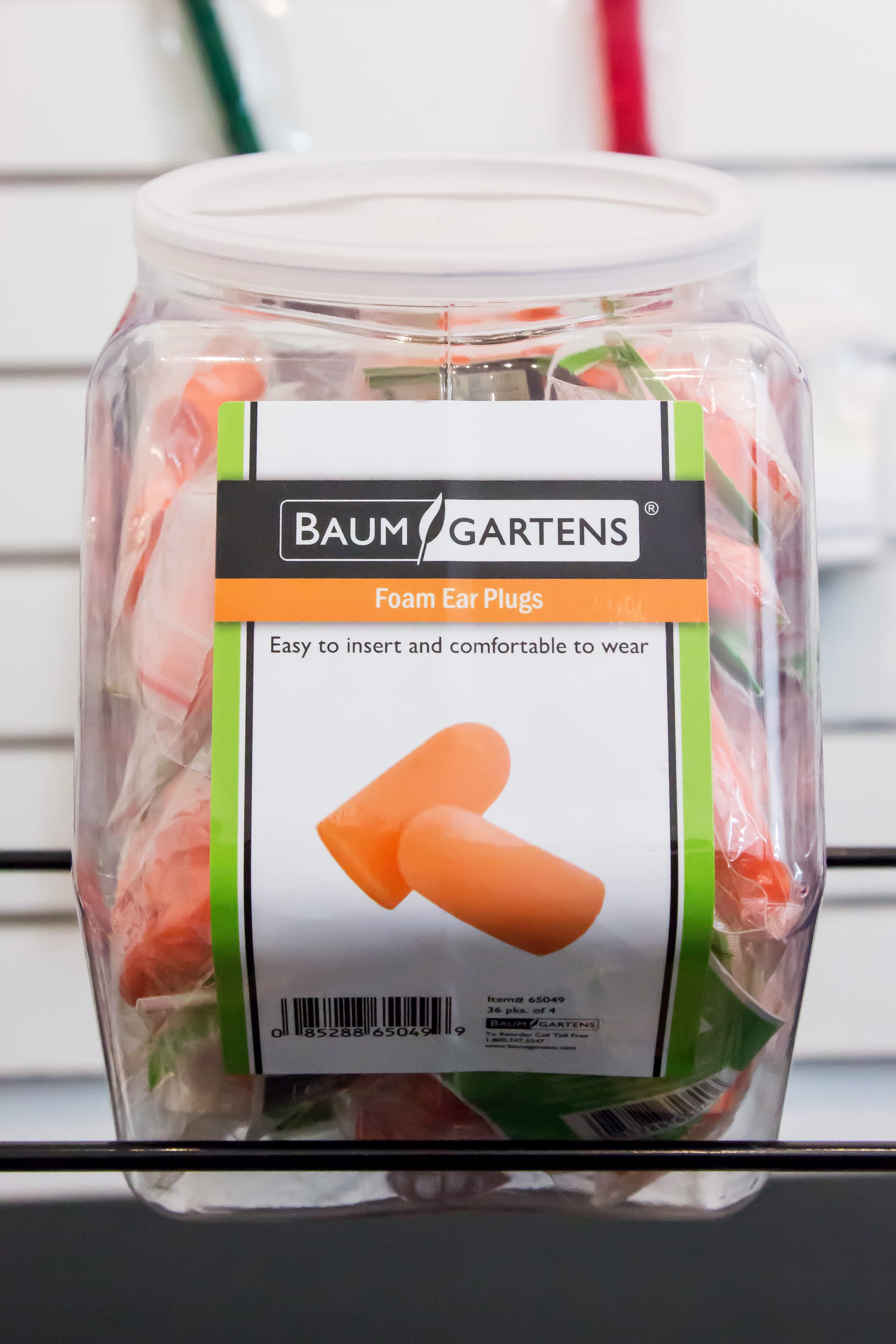 Baumgartens Foam Ear Plugs Hexagonal Tub Display of 36 Orange (65049)
