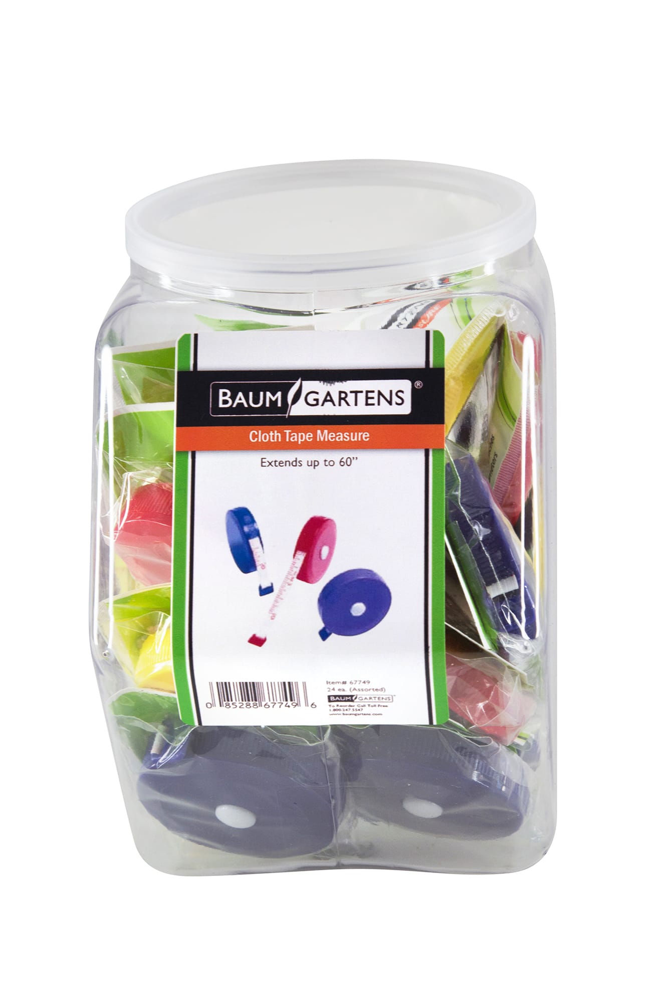 Baumgartens Fabric Tape Measure Hexagonal Tub Display of 24 ASSORTED Colors (67749)