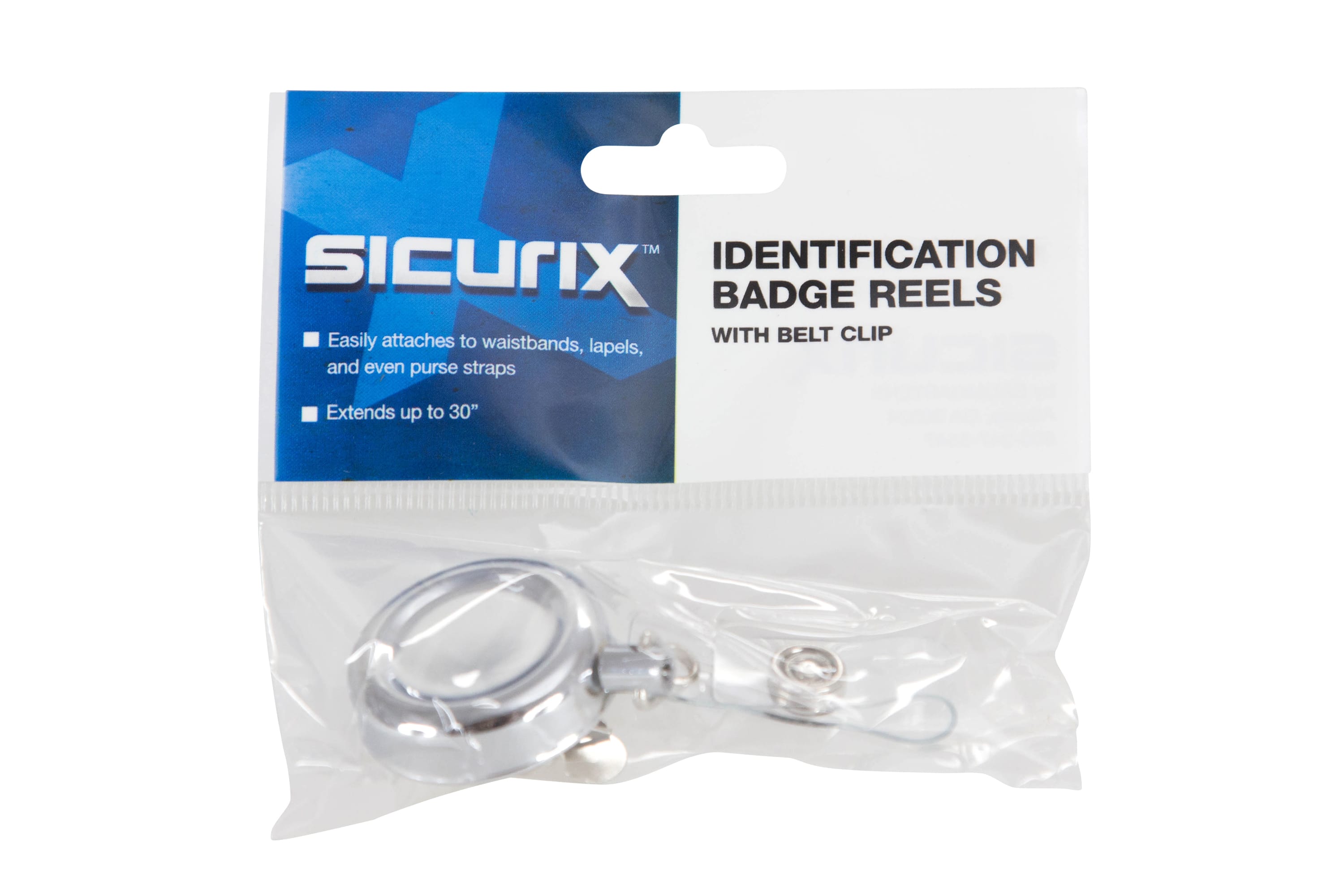 SICURIX Standard ID Badge Reel Round Swivel Spring Clip Strap CHROME (68670)