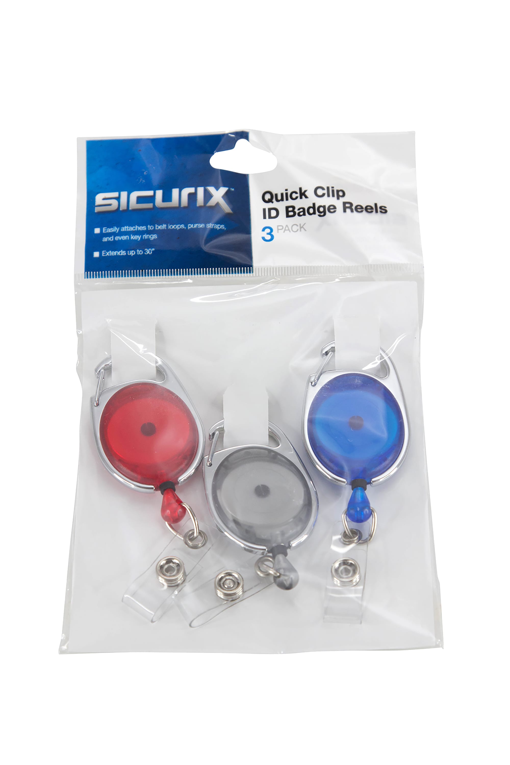 SICURIX Quick Clip ID Badge Reels Oval Strap 3 Pack RED BLUE Smoke (68 –  Baumgartens 