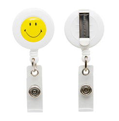 SICURIX Smiley Face ID Badge Reel Round Belt Clip Strap WHITE (68808)
