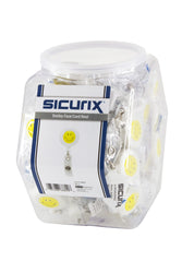 SICURIX ID Badge Reels Smiley Face Round Belt Clip Strap Hexagonal Tub Display of 48 WHITE (68809)