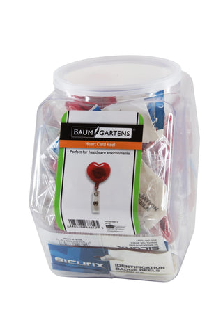 SICURIX ID Badge Reels Heart Shaped Round Belt Clip Strap Hexagonal Tub Display of 30 RED (68819)