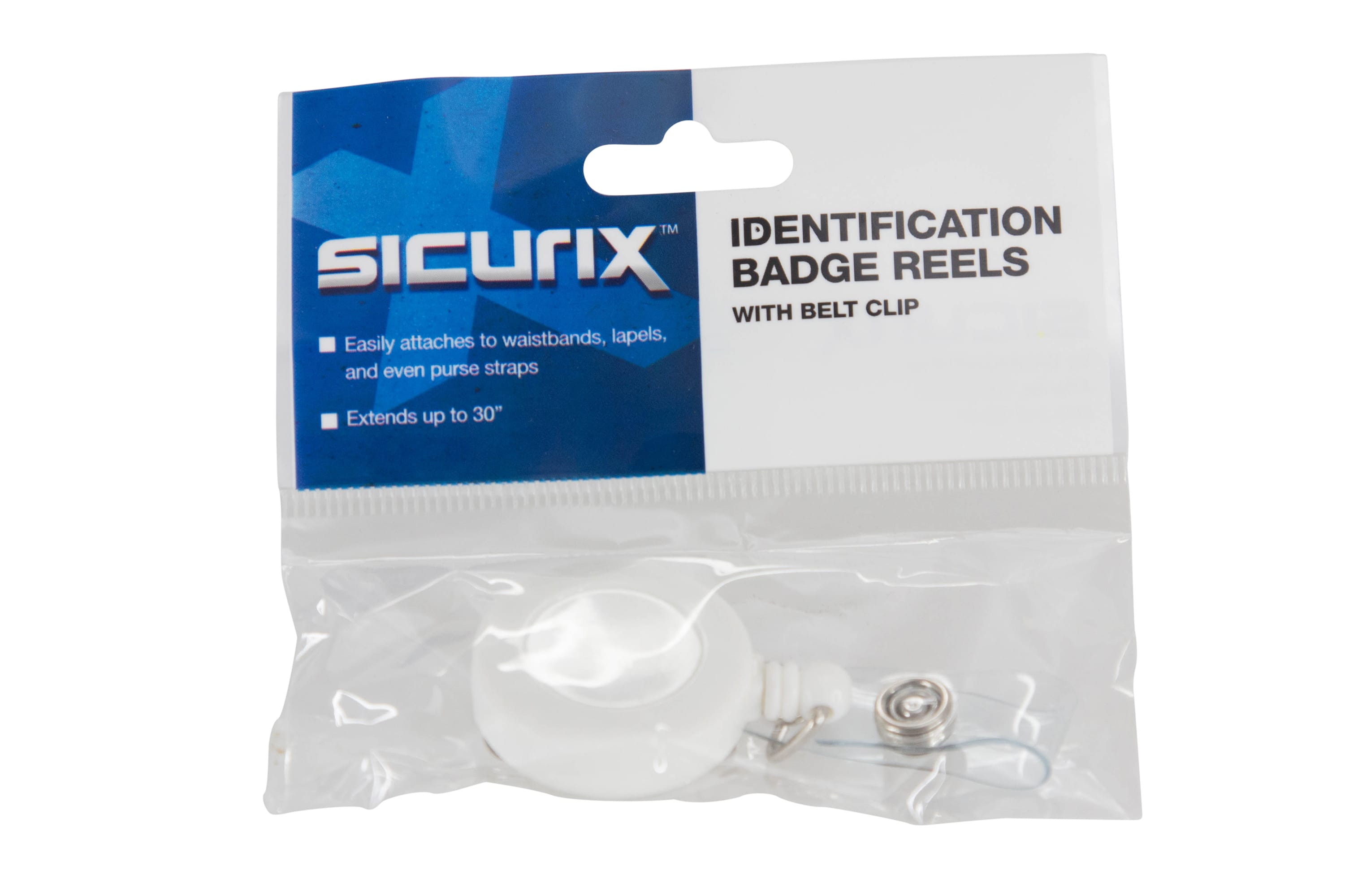 SICURIX Standard ID Badge Reel Round Belt Clip Strap WHITE (68821