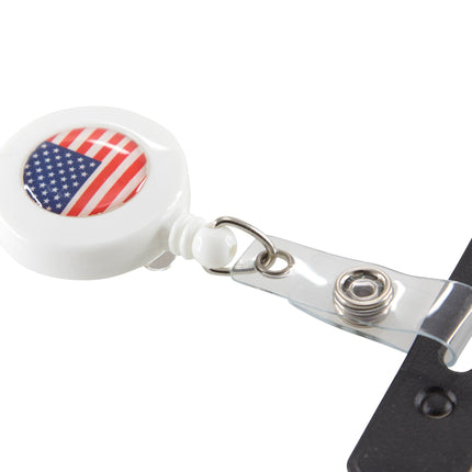 SICURIX US Flag ID Badge Reel Round Belt Clip Strap WHITE (68838)