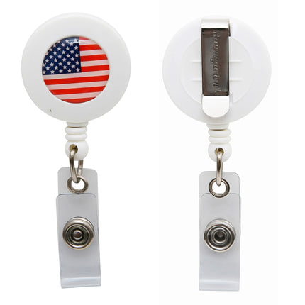 SICURIX US Flag ID Badge Reel Round Belt Clip Strap WHITE (68838)