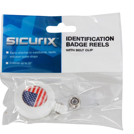 SICURIX US Flag ID Badge Reel Round Belt Clip Strap WHITE (68838)