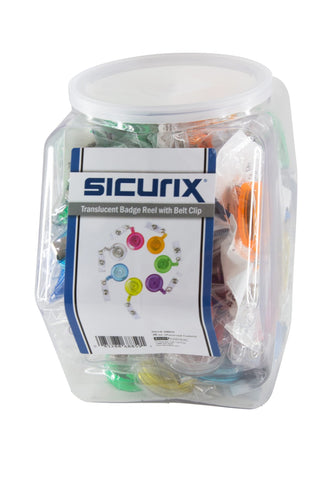 SICURIX ID Badge Reels Translucent Round Belt Clip Strap Hexagonal Tub Display of 48 ASSORTED Colors (68859)