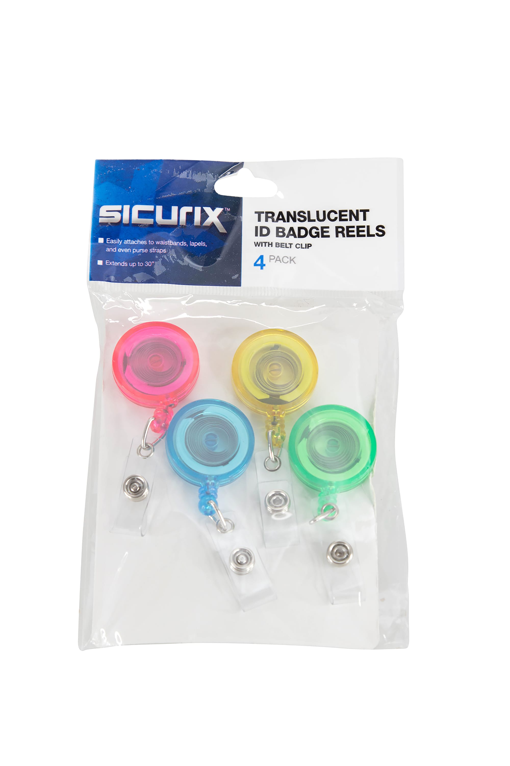 SICURIX Translucent ID Badge Reels Round Belt Clip Strap 4 Pack