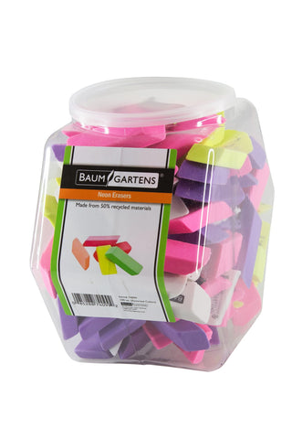Baumgartens Pencil Erasers NEON Hexagonal Tub Display of 100 ASSORTED Colors (74099)
