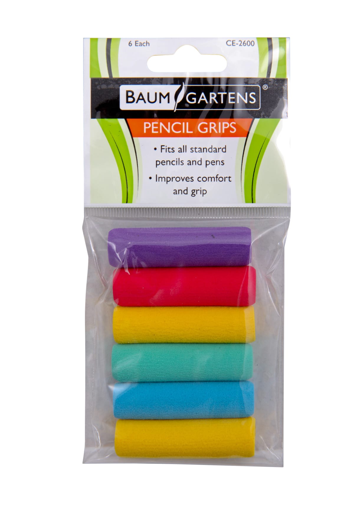 Baumgartens Pencil Grips 6 Pack ASSORTED Colors (CE-2600)